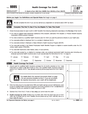 Form 8885 Health Coverage Tax Credit