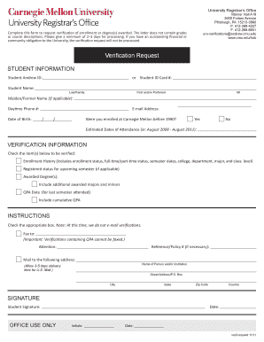 Carnegie Mellon Verification Request Form