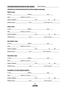 Divorce Separation Intake Sheet