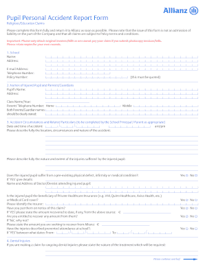 Pupil Personal Accident Report Form