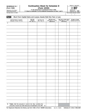 Schedule D-1 Continuation Sheet for Schedule D (Form 1040)