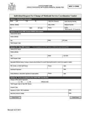 New York Medicaid Service Coordination Vendor Change Request