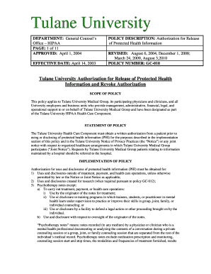 Tulane University HIPAA Authorization Form