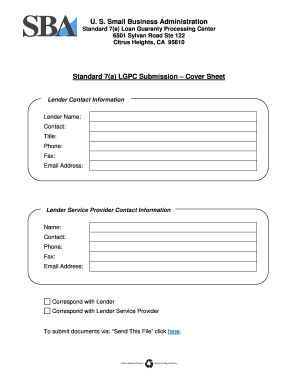 Standard 7(a) Loan Guaranty Processing Center Cover Sheet