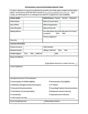 Psychological Evaluation Referral Form