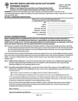 Military Service and Post-Active Duty Student Deferment Request Form