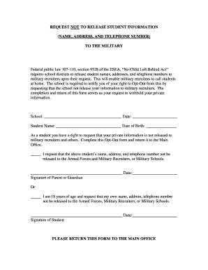 Request to Opt-Out of Military Recruiter Information Release