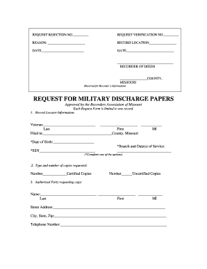 Missouri Military Discharge Papers Request Form