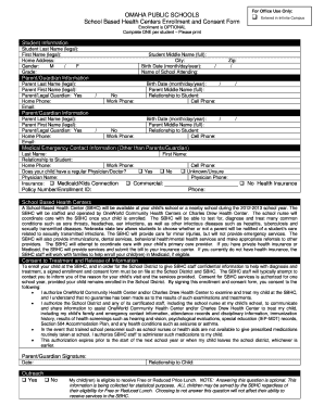 School Based Health Centers Enrollment and Consent Form