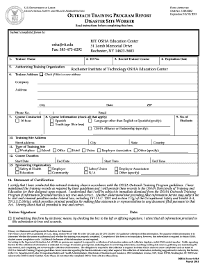 OSHA Disaster Site Worker Training Report