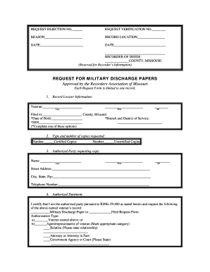 Missouri Request for Military Discharge Papers