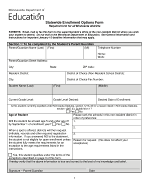 Minnesota Statewide Enrollment Options Form
