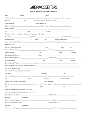 Medical Dental History Form for Adults
