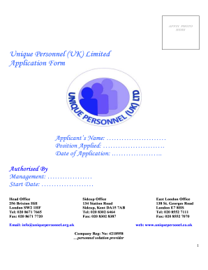 Unique Personnel UK Limited Application Form