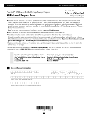 New York 529 Advisor-Guided College Savings Program Withdrawal Request Form