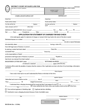 Application for Statement of Charges for Bad Check