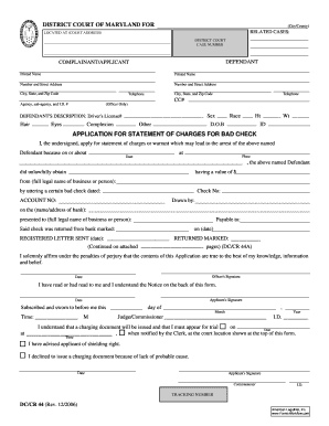 Application for Statement of Charges for Bad Check