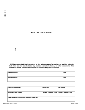 2003 Tax Organizer Form