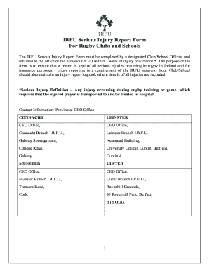 IRFU Serious Injury Report Form