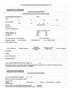 In The Neighborhood Employment Application Form