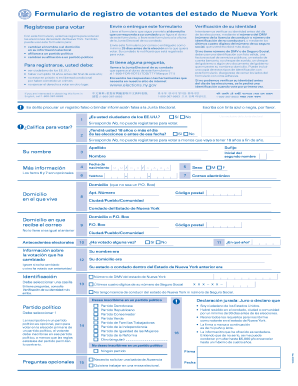 Formulario de registro de votantes del estado de Nueva York