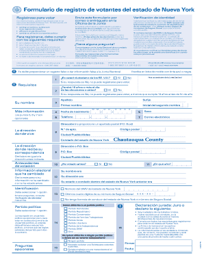 Formulario de registro de votantes del estado de Nueva York