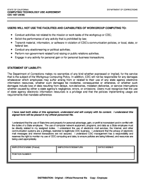 California Department of Corrections Computing Technology Use Agreement