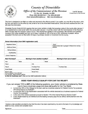 Dinwiddie County Vehicle Tax Return