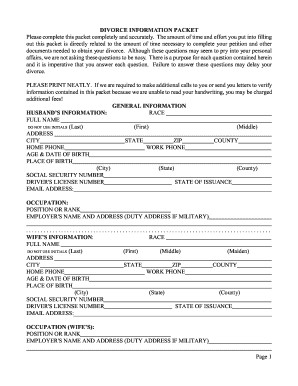 Texas Divorce Information Packet