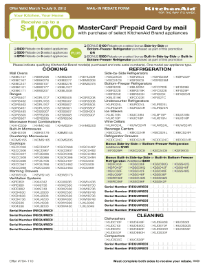 KitchenAid Appliance Mail-In Rebate Form