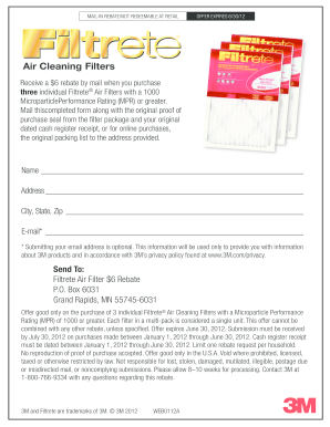 3M Filtrete Air Cleaner Rebate Form