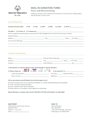 Special Olympics Mail-In Donation Form