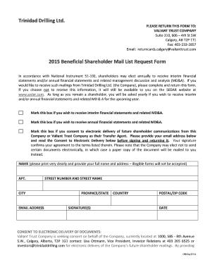 2015 Beneficial Shareholder Mail List Request Form