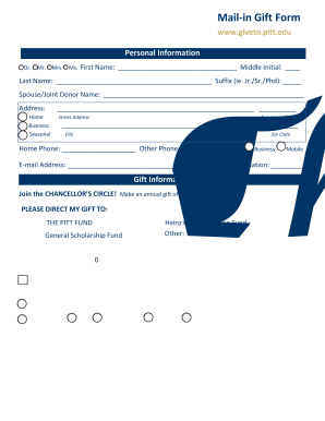 University of Pittsburgh Mail-in Gift Form