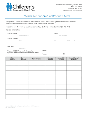 Claims Recoup/Refund Request Form