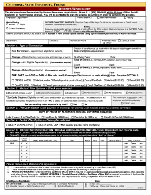 California State University Benefits Worksheet
