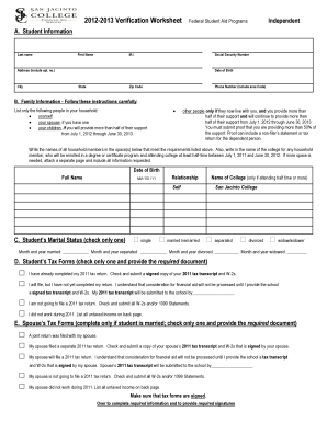 2012-2013 Verification Worksheet