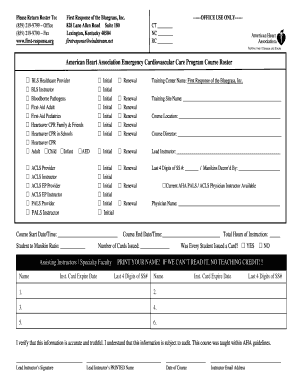 American Heart Association Emergency Cardiovascular Care Program Course Roster