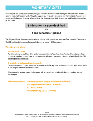 Students Against Hunger Food and Fund Drive Donation Form