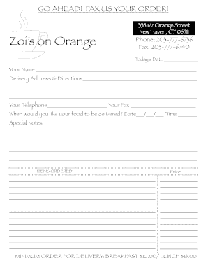Zoi's on Orange Delivery Order Form