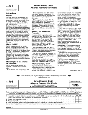 Form W-5 Earned Income Credit Advance Payment Certificate