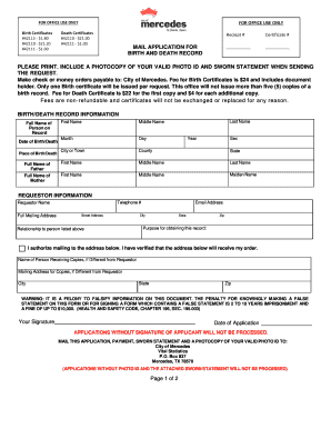 Texas Birth and Death Certificate Application