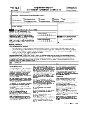 Form W-9 Request for Taxpayer Identification Number and Certification