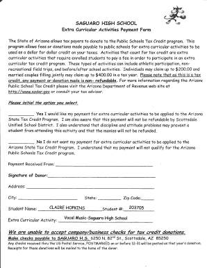 Arizona Public School Tax Credit Extra Curricular Activities Payment Form
