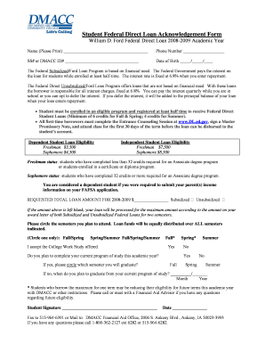 Student Federal Direct Loan Acknowledgement Form