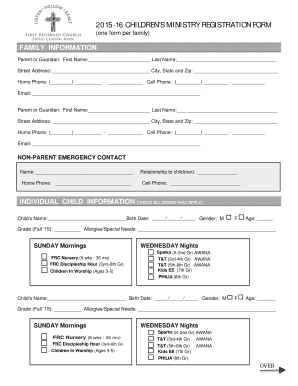 201516 CHILDRENS MINISTRY REGISTRATION FORM