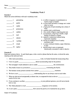 Grade 10 Vocabulary Worksheet