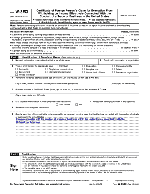 Form W-8ECI Certificate of Foreign Person's Claim for Exemption