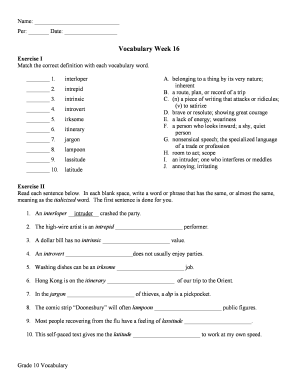 Vocabulary Worksheet