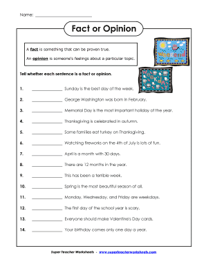 Fact or Opinion Worksheet